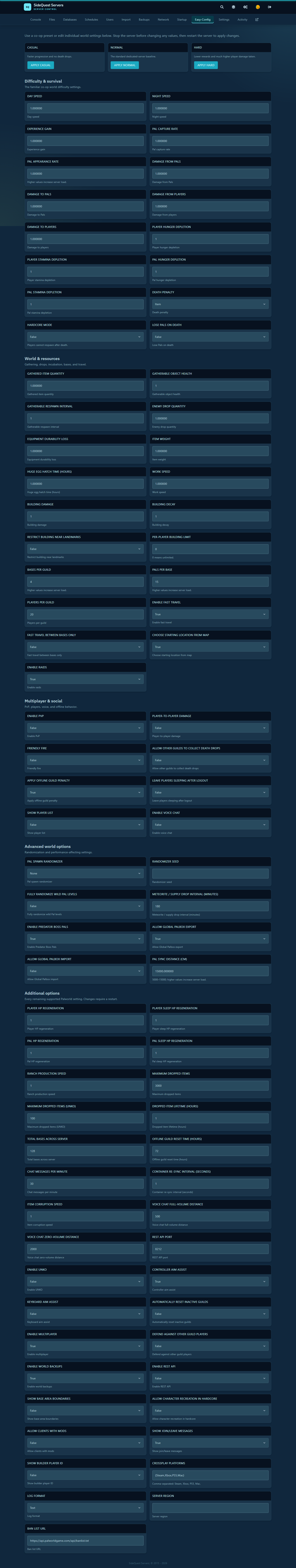 SideQuest Palworld easy configuration controls