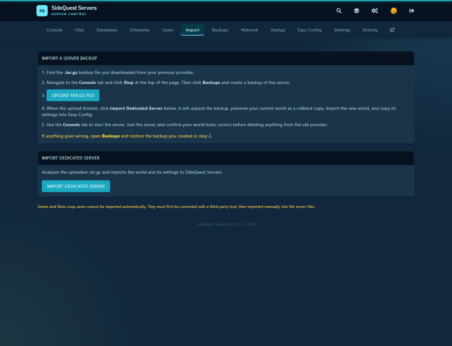 SideQuest Palworld world import tool